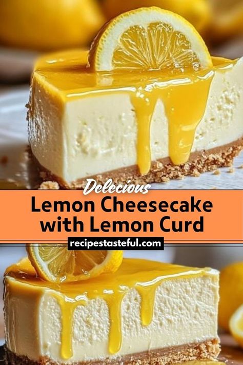 This delightful Lemon Cheesecake is a perfect combination of creamy cheesecake with a refreshing lemon flavor, topped with luscious lemon curd. It's an irresistible dessert that balances sweetness and tartness beautifully. Cheesecake With Lemon Curd, Lemon Cheesecake Tarts, Lemon Curd Dessert, Lemon Curd Cheesecake, Cheesecake Toppings, Lemon Flavor, Dessert Toppings, Lemon Cheesecake, Creamy Cheesecake