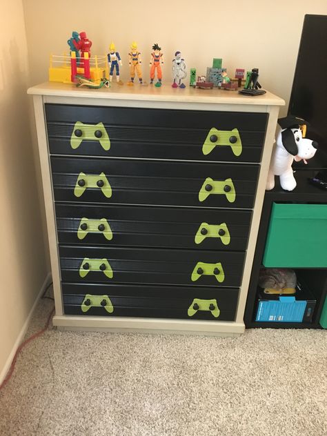 Xbox  Dresser Xbox Bedroom Ideas Decor, Gaming Dresser Ideas, Xbox Bedroom, Gaming Dresser, Minecraft Dresser Ideas, Gamer Dresser, Minecraft Dresser, Xbox Bedroom Ideas, Video Game Dresser Diy