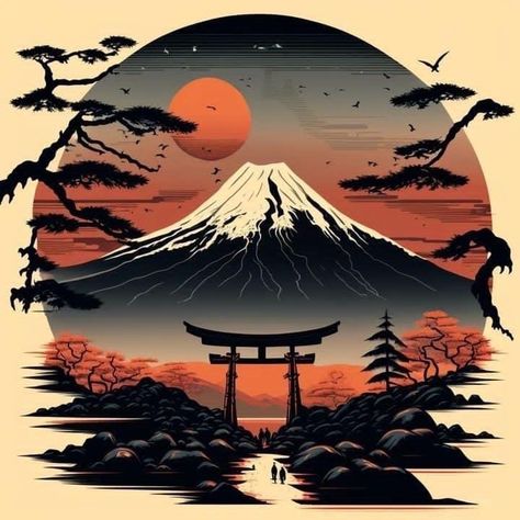 Arte Peculiar, Japanese Art Prints, Chinese Landscape, Japon Illustration, Japanese Tattoo Art, Samurai Art, Tableau Art, Matte Painting, Mount Fuji