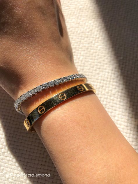 Cartier Love Bracelet Stack, Love Bracelet Stack, Rose Gold Cartier, Cartier Diamond Bracelet, Cartier Love Bangle, Bangle Diamond, Love Bangle, Custom Jewellery, Cartier Bracelet