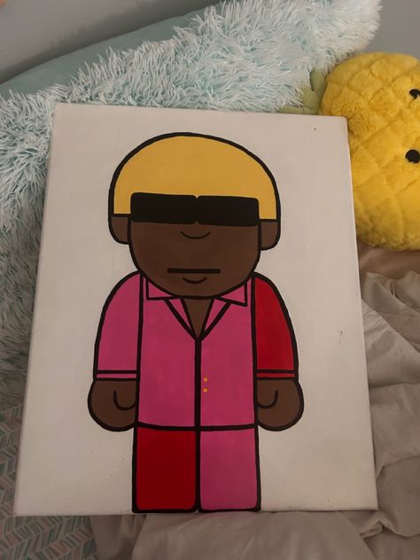 Tyler The Creator Canvas Painting, Kanye West Painting Easy, Tyler The Creator Drawing Cartoon, Kanye Painting, Kanye West Painting, Tyler The Creator Painting, Drawing Skateboard, Tyler The Creator Drawing, Pink Canvas Art