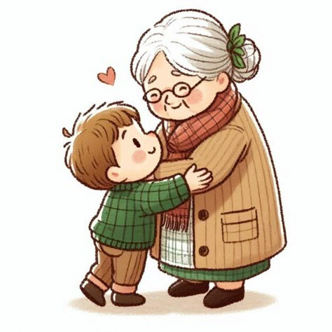 Photo hand painted illustration of grand... | Premium Photo #Freepik #photo Grandma Illustration Character, Grandma Doodle, Grandma Drawing, Grandma Illustration, Grandmother And Grandson, Grandma And Grandson, Hug Photos, Hug Pictures, Cartoon Grandma