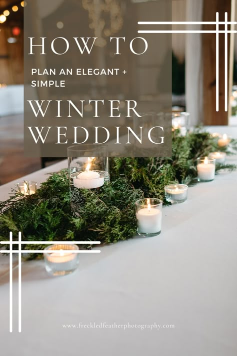 Wanting to have a simple and elegant winter wedding? Check out this blog post for tips to keep your wedding planning simple, but still have an elegant celebration. Winter Wedding Minimalist, Winter Weddings On A Budget, Winter Wedding Tips, Winter Wedding Tablescapes, Simple Winter Wedding, Classy Winter Wedding, Tennessee Winter, Wedding December, Champagne Wedding Colors