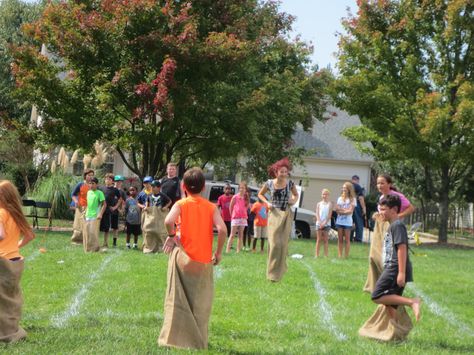 Potato sack race Potato Sack Race, Potato Sack Races, Funny Games For Groups, Sack Race, Potato Sack, Interactive Games, Group Games, Interactive Game, Finish Line