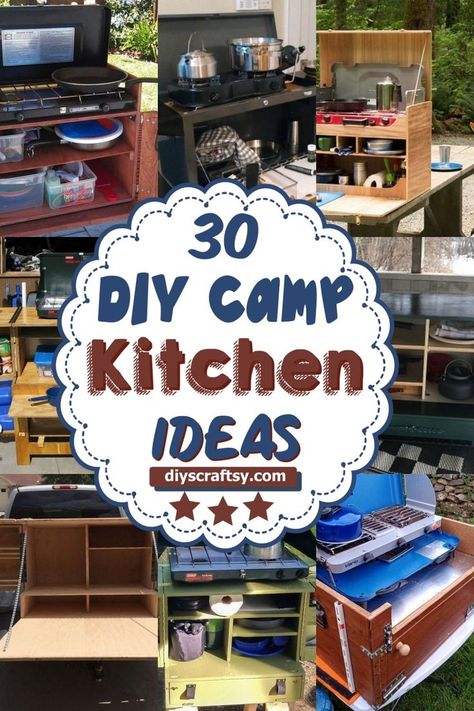 DIY Camp Kitchen Ideas Camp Kitchen Box Plans, Camp Kitchen Diy, Camp Kitchen Ideas, Diy Camp Kitchen, Camping Kitchen Set Up, Chuck Box Plans, Camp Kitchen Chuck Box, Portable Camp Kitchen, Camping Chuck Box