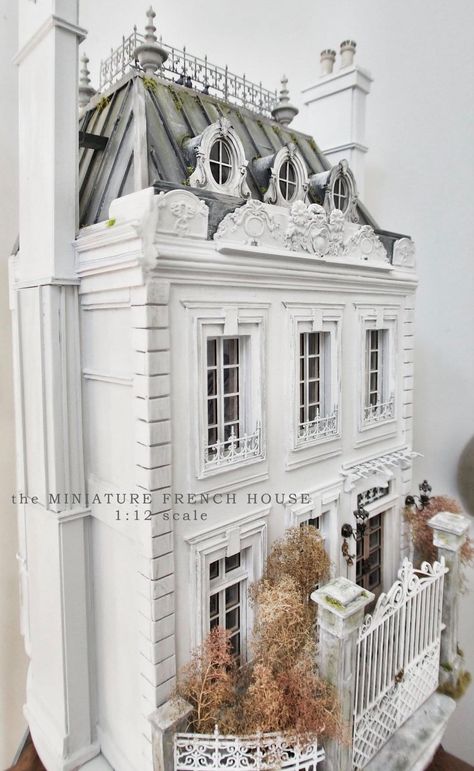 The Miniature French House... - The Miniature French House Mini House Plans, French Doll House, Dollhouse Cabinet, Fishermans Cottage, Paris Rooftops, French Exterior, Tiny Furniture, Diy Doll Miniatures, Doll House Plans