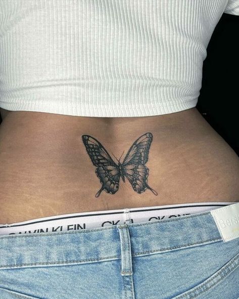 Lower Back Butterfly Tattoo, Back Butterfly Tattoo, Butterfly Lower Back Tattoo, Butterfly Tattoo Meaning, Butterfly Back Tattoo, Spine Tattoos For Women, Back Tattoos For Guys, Tattoos For Black Skin, Pretty Tattoos For Women