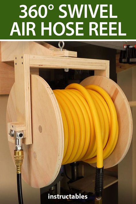 Garage Workshop Layout, Diy Garage Work Bench, Air Hose Reel, Hose Storage, Diy Garage Door, Woodworking Shop Projects, Tool Storage Diy, Diy Garage Storage, Wood Shop Projects