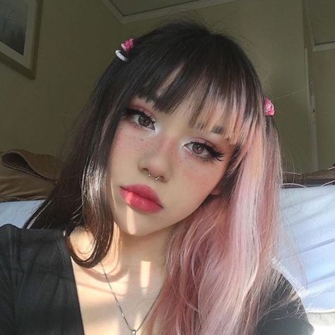 pink hair or black hair?... E Girl, Aesthetic Hair, Hair Dye, Hair Colour, Pink Hair, Makeup Inspo, Hair Colors, Hair Goals, Dyed Hair