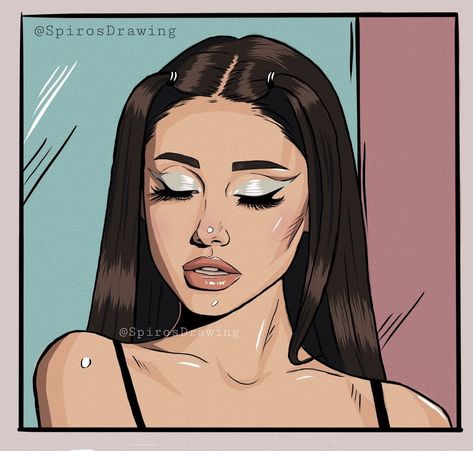 Ariana Grande Painting, Bratz Dolls Paintings, Ariana Grande Illustration, Y2k Painting, Ariana Grande Cartoon, Ariana Grande Aesthetic Cartoon, Ariana Grande Illustration Art, Caricature Ariana Grande, Ariana Grande Drawings