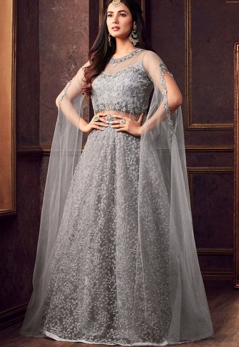 Orang India, Sonal Chauhan, Grey Gown, Net Gowns, Designer Anarkali Dresses, Wedding Lehenga Designs, Lehnga Dress, Embroidered Anarkali, Gaun Fashion