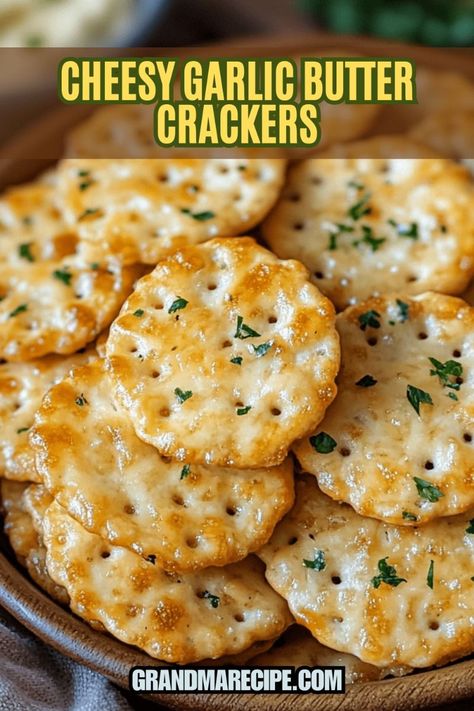 Cheesy Garlic Butter Crackers, Garlic Crackers Recipe, Garlic Parmesan Ritz Crackers, Savory Spritz Crackers, Home Made Goldfish Crackers, Garlic Ritz Cracker Recipes, Homemade Salty Snacks, Garlic Ritz Crackers, Flavored Crackers Recipes