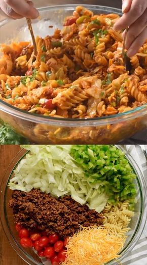 Salad Taco, Taco Pasta Salad, Resep Pasta, Resep Salad, Taco Pasta, Pasta Carbonara, Salad Pasta, Best Salad Recipes, Taco Salad