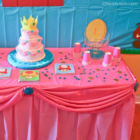 Princess Peach Birthday Backdrop, Peaches Party Theme Mario, Princess Peach Pool Party, Princess Peach First Birthday, Princes Peach Birthday Theme, Mario Princess Birthday Party, Super Mario Princess Birthday Party, Princess Peaches Party, Mario Peach Party