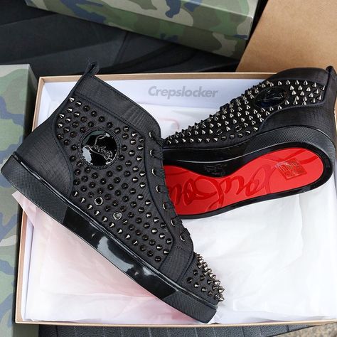 Christian Louboutin Louis Spikes “SATIN” Louboutin Outfit Men, Louboutin Sneakers Women, Red Bottoms Sneakers, Christian Louboutin Shoes Mens, Louboutin Shoes Mens, Christian Louboutin Mens Sneakers, Adidas Shoes Outfit, Black Designer Shoes, Red Bottoms For Men