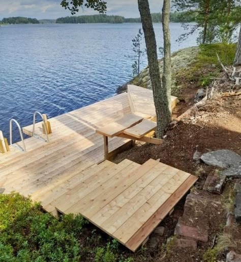 Lake Lot Ideas, Lake Dock Ideas, Lake Shed, Dock Ideas Lakeside, Lake Docks Designs, Lake Deck, Lake Landscaping, Lake Dock, Lakeside Living