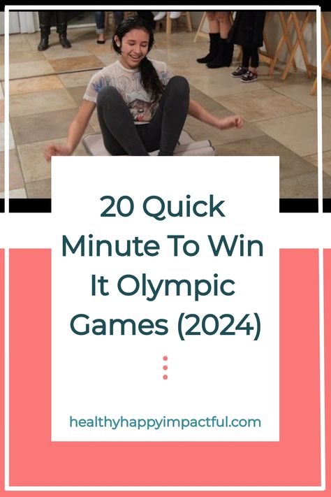 Girl laughing while playing a floor game. Text reads: "20 Quick Minute To Win It Olympic Games (2024)". Party Olympic Games, Indoor Olympic Games For Adults, Office Olympics Games, Office Olympic Games Ideas, Olympic Games For Adults, Winter Olympics Party, Sports Team Building Activities, Games For College Students, Olympic Party Games