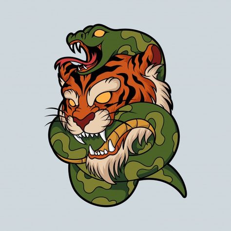 Ilustración de serpiente tigre Vector Pr... | Premium Vector #Freepik #vector #vintage #escuela #naturaleza #animal Tiger Snake, New School Tattoos, Snake Illustration, Traditional Tattoo Art, New School Tattoo, Desenho Tattoo, Snake Design, Rug Ideas, School Tattoo