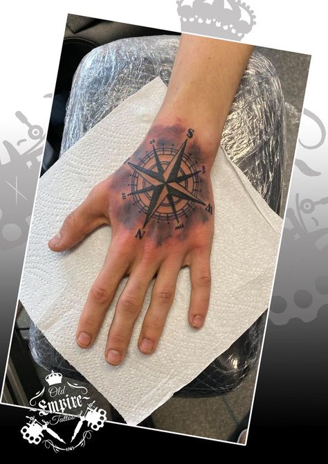 Client sat great for this compass tattoo on his hand @oldempiretattoo 🧭 #compass #compasstattoo #handtattoo #oldempiretattoo #tattoostudio #tattoostudiomanchester Compass On Hand Tattoo, Compass Hand Tattoo Men, Compass Tattoo On Hand, Hand Compass Tattoos For Guys, Hand Compass Tattoo, Compass Hand Tattoo, Harley Davidson Hand Tattoos, Tattoo Designs On Hand, True North Tattoo