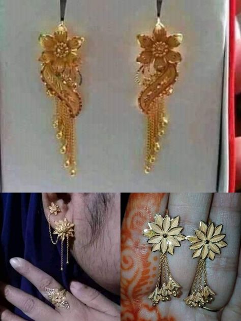 Muslim Jewellery, Latest Gold Earrings, Gold Earrings Design, Gold Earrings Bridal, Earrings Latest, Latest Earrings Design, Gold Earrings For Kids, Wedding Flower Jewelry, Bridal Jewelry Sets Brides