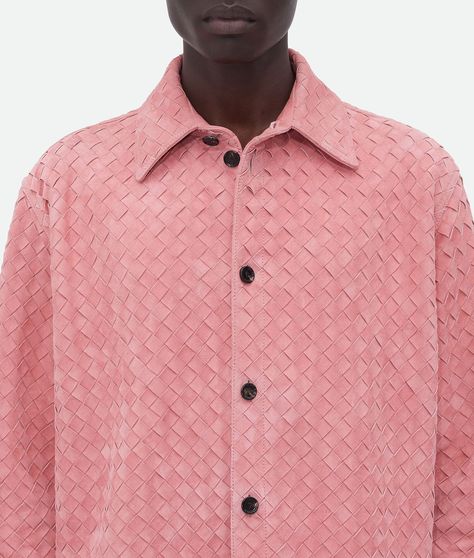 Bottega Veneta® Men's Suede Intrecciato Leather Shirt in Cherry blossom. Shop online now. Bottega Veneta Men, Men Suede, Leather Denim, Knitwear Dress, Mens Eyewear, Leather Shirt, Eyewear Womens, Leather Dresses, Men T Shirt