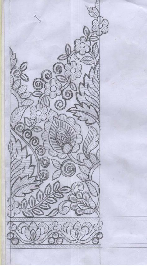 Pallu Sketch Design, Embroidery Computer Design, Daman Design Sketch, Geometrical Border Design, Embroidery Patterns Sketch, Embroidery Sketches Design Drawings, Embroidery Sketches Design, Floral Textile Prints, Embroidered Sketch