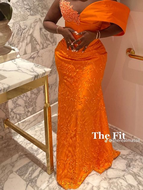 African Prom Dresses Nigerian Fashion, Orange Lace Dress, Nigerian Outfits, Prom Inspiration, African Lace Styles, African Prom Dresses, Chic Dress Classy, Lace Dress Styles, African Inspired Clothing