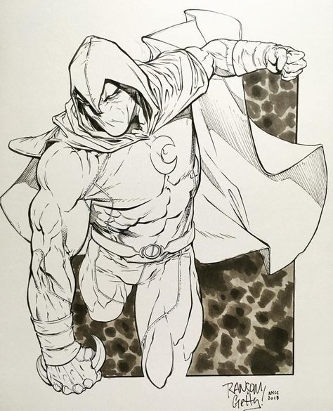 Moon Knight by Ransom Getty #comics #nycc2018 #inktober2018 #ink #inking #marvelcomics #marvel #moonknight #ransomgetty Moon Knight Dibujo, Moon Knight Sketch, Mini Sketchbook Ideas, Knight Sketch, Mini Sketch, Mini Sketchbook, Terror Art, Sketch Board, Figure Drawing References