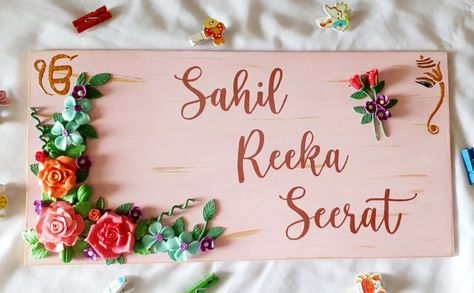 Name Plate With Clay, Name Plates For Home, Name Plate Design, Lippan Art, Glass Bottles Art, Flowers Decoration, Flower Names, Art N Craft, Clay Art Projects