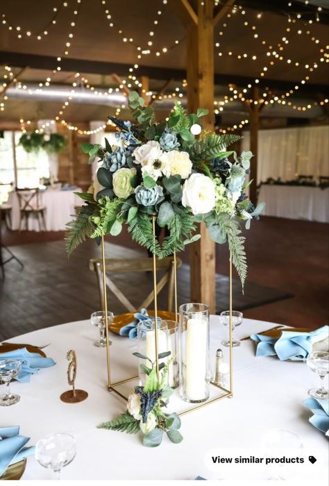 Wedding With Dusty Blue, Green Wedding Centerpieces, Slate Blue Wedding, Blue Wedding Receptions, Green Wedding Decorations, Wedding Venues In Florida, Blue Green Wedding, Blue Wedding Centerpieces, Dark Blue Wedding