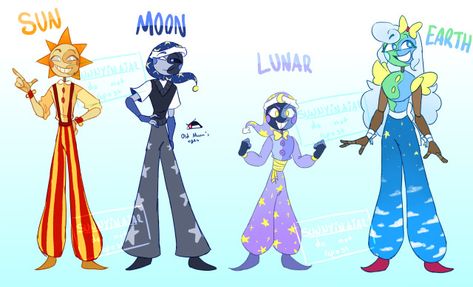 TSAMS Designs - Sun, Moon, Lunar, and Earth! Earth And Lunar Show, Sundrop Inspired Outfit, Sun Themed Outfits, Sun And Moon Oc, Earth Sun And Moon Show, Lunar Tsams, Sun Oc, Moon Reference, Fnaf Moon