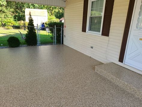 Ways To Spruce Up Your Patio With Epoxy Coatings Epoxy Front Porch Concrete Patios, Epoxy Porch Floor, Epoxy Patio Floor, Pebble Patio, Concrete Stain Patio, Small Shed Plans, Paint Concrete Patio, Sunken Patio, Concrete Epoxy