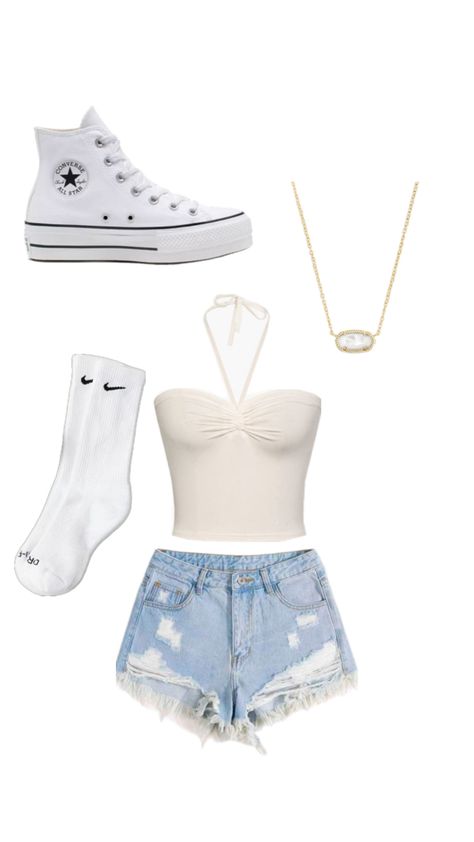 White Converse Outfit High Top, Converse White High Tops, High Tops Nike, Sweat Set Outfits, Converse White High, Shorts Summer Outfit, White Converse Outfits, White High Top Converse, Tops Nike