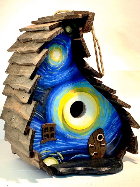 Whimsical Bird Houses, Handmade Garden Art, Birdhouse Projects, Birdhouse Ideas, Hand Painted Birdhouses, Whimsical Home Decor, Homemade Bird Houses, Bird Houses Ideas Diy, Bird House Feeder