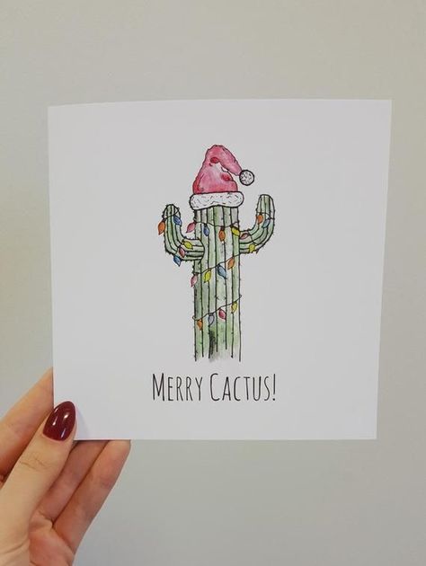 Southwest Christmas Decor, Cactus Card, Cactus Christmas, Christmas Card Illustration, Diy Christmas Gifts For Family, Christmas Card Art, Friends Diy, Christmas Card Set, Family Ideas