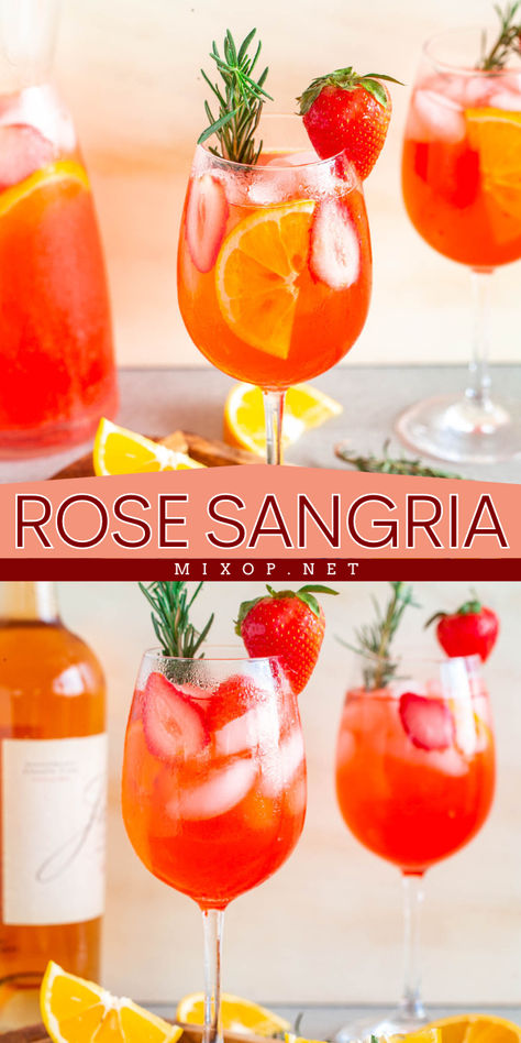 Indulge in the ultimate spring drink idea with this Rose Sangria recipe! Made with rosé wine, orange juice, and fresh strawberries, it's perfect for welcoming warmer weather. Enjoy this refreshing summer cocktail to cool off on those hot days! Welcome Cocktail Ideas, Rose Sangria Recipes Easy, Sangria Recipes Rose, Rose Drinks Cocktails, Welcome Drink Ideas Non Alcoholic, Rose Sangria Recipes, Upscale Appetizers, Spring Sangria, Spring Drink Recipes