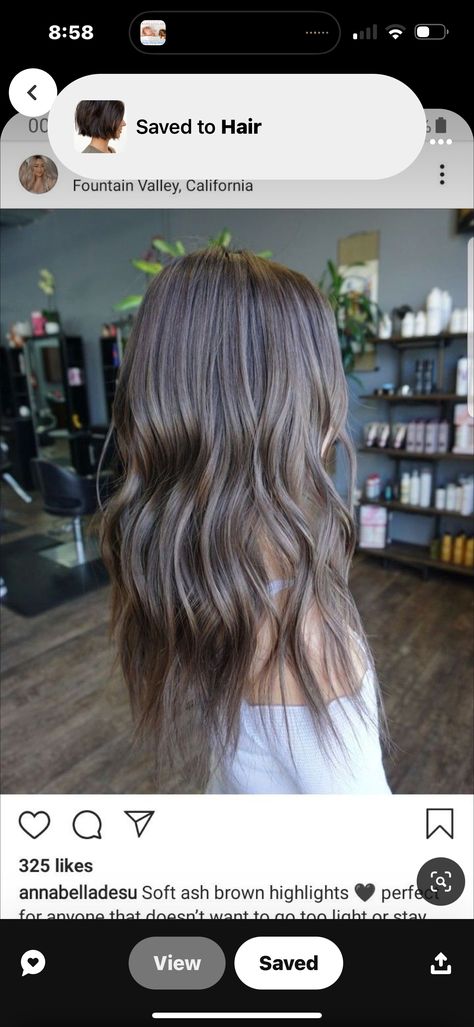 Light Brown With Ash Highlights, Lightest Brown Balayage, Light Mushroom Brown Hair Color With Highlights, Light Ash Brown Hair Color Balayage, Ash Brown Hair Babylights, Mushroom Brown All Over Hair Color, Ash Brown Hair One Color, Ash Toned Brown Hair, Ash Brown Babylights On Brown Hair