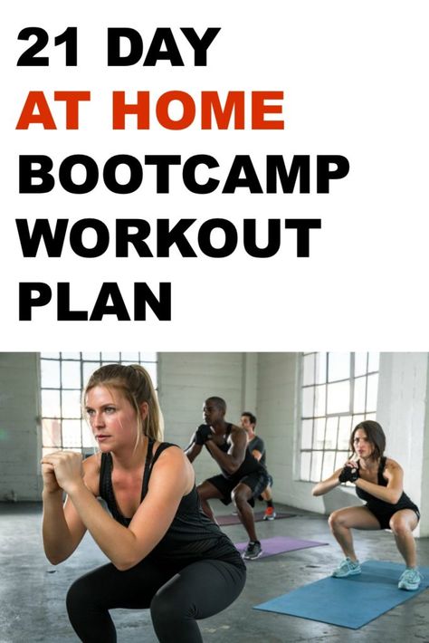 21 Day At-Home Bootcamp Workout Plan | Tone and Tighten Bootcamp Workout Plan, Bootcamp Workout, Mommy Tummy, Body Toning, Physical Therapy Exercises, Boot Camp Workout, Effective Workout Routines, Major Muscles, Weekly Workout