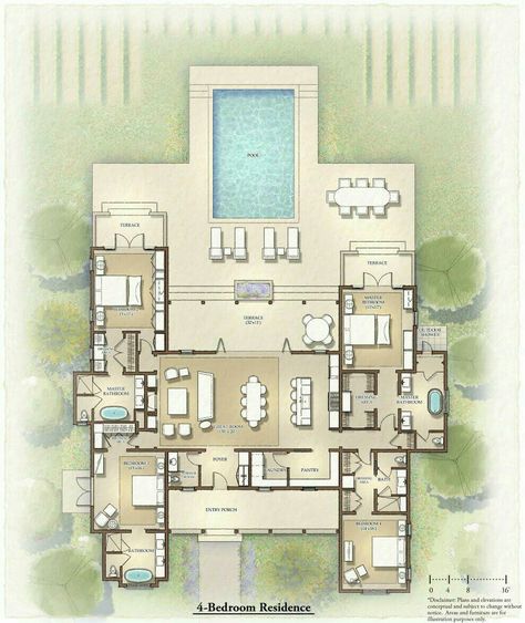 U Shaped Houses, Beach House Floor Plans, Bald Mountain, House Plans Mansion, Modern Villa Design, Four Seasons Resort, Architectural Floor Plans, Villa Plan, House Layout Plans