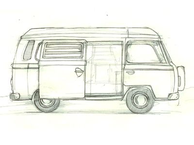 Dribbble - VW Sketch by Adam Johnson Campervan Tattoo, Van Sketch, Van Drawing, Hippie Pictures, Adam Johnson, Camper Art, Bus Art, Yellow Vans, Combi Volkswagen