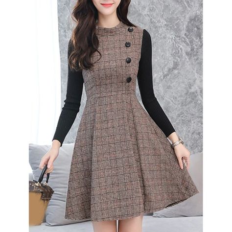 Vestidos Sport, Plaid Skater Dress, Fashion For Petite Women, Causal Dresses, Cheap Dresses Online, Dress Silhouette, Unique Outfits, Cheap Dresses, Outfit Casual