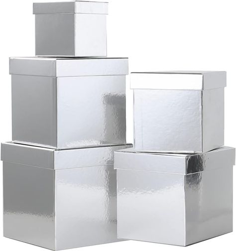 Amazon.com: UNIQOOO 5Pcs Metallic Silver Christmas Gift Box Set with Lid, Assorted Size, Silver Square Nested Wedding Keepsake Card Gift Box, Paper Box Tower Organizer For Party, Thanksgiving, Gift Wrap Packaging : Health & Household Modern Silver Box Bag For Shopping, Luxury Silver Box Bag For Shopping, Silver Rectangular Box Bag For Party, Luxury Box Bag With Silver-tone Hardware For Shopping, Rectangular Box Bag With Silver-tone Hardware For Shopping, Nesting Gift Boxes, Wrap Packaging, Elegant Gift Wrapping, Minimal Gifts