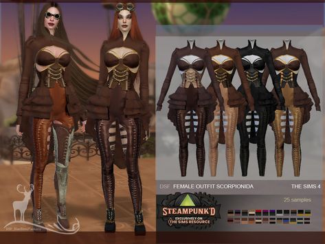 The Sims Resource - Steampunked_Female Outfit Scorpionida Sims 4 Halloween Costumes, 4 Halloween Costumes, Sims 4 Halloween, Halloween Costumes Ideas, Creepy Costumes, Halloween Party Outfits, Sims 4 Teen, Sims 4 Downloads, Boho Style Outfits