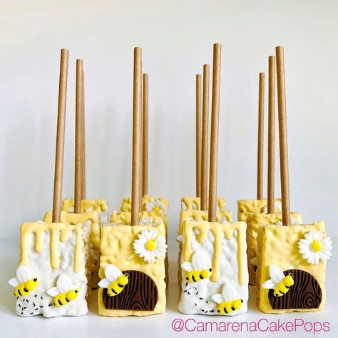 Bee Party Treats, Sunflower And Bee Dessert Table, Bumble Bee Rice Krispie Treats, Bee Rice Krispie Treats, Bee Dessert Table, Winnie The Pooh 1st Bday, Bee Desserts, Bee Shower Ideas, Honey Bee Gender Reveal