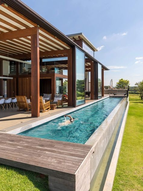 House ACP / Candida Tabet Arquitetura Lap Pool Designs, Lap Pools, Container Home Designs, Small Swimming Pools, Lap Pool, Spa Design, Beautiful Pools, Backyard Pool Designs, Container House Design