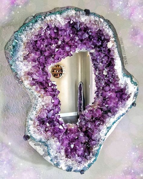 Loving Thyself Rocks on Instagram: “Mirror Mirror On The Wall 😍🌌 Tag someone who would love this on their Wall 😍✨ . This Amethyst mirror has helped me bring so much Joy and…” Crystal Mirror Frame, Mirror With Crystals Around It, Amethyst Mirror, Amethyst Crystal Mirror, Mirror Crystal, Crystal Mirror, Purple Geode Resin Art, Face Mirrors, Mirror Jewelry