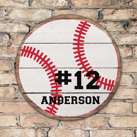 Personalized Round Wood Baseball Sign Baseball Bedroom, Baseball Display, Baseball Photography, Baseball Crafts, Gifts For Baseball Players, Baseball Room, Baseball Signs, Baseball Decor, Making Signs On Wood