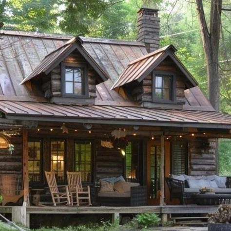 Whimsical Log Cabin, Cabin On A Pond, Rainy Cabin In The Woods, Log Cabin Photography, Hewn Log Cabin, Log Houses, Cabin Trip, Cabin Inspiration, Homestead Gardens