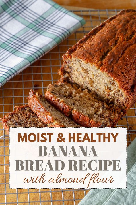 This almond flour banana bread recipe is easy, healthy, and moist. Ideal for a vegetarian-friendly snack. A banana bread recipe healthy eaters will adore. Banana Bread Recipe Easy Healthy, Almond Flour Banana Bread Recipe, Best Healthy Banana Bread Recipe, Banana Bread Almond Flour, Bread Recipe Healthy, Healthy Baked Snacks, Almond Flour Banana Bread, Almond Bread Recipe, Recipe With Almond Flour