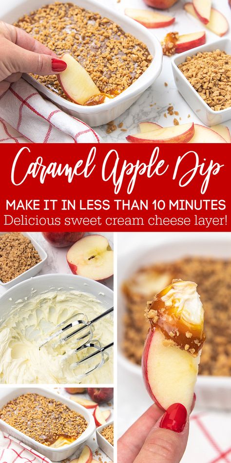 Caramel Apple Dip Cream Cheese Toffee Bits, Apple And Caramel Dip, What To Make With Caramel Sauce, Fall Apple Dip Recipes, Makeahead Party Food, Carmel Fruit Dip Recipe, Tastefully Simple Dip Recipes, Fall Work Events, Carmel For Apple Dipping